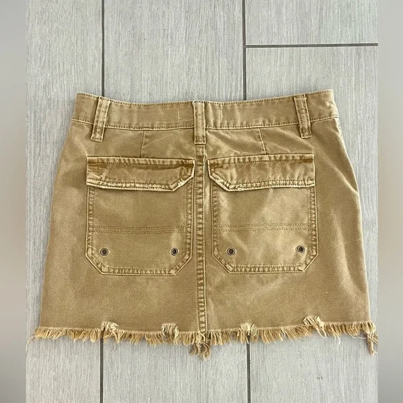 FREE PEOPLE Tan Canvas Cotton Relaxed Mini Skirt Size 24 - Picture 12 of 14